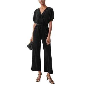 & Other Stories Elegant Black Velvet Glam Party Evening Disco Luxury Jumpsuit-XS